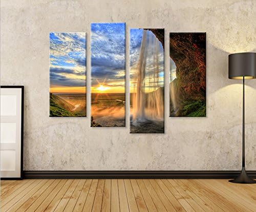 islandburner Bild Bilder auf Leinwand Wasserfall V4 4er XXL Poster Leinwandbild Wandbild Dekoartikel