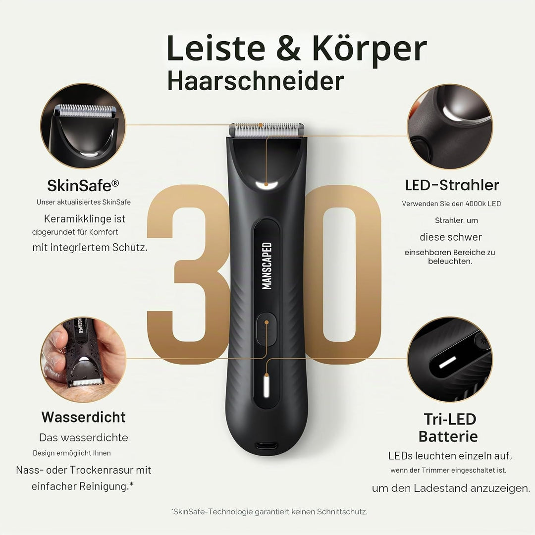 MANSCAPED® The Lawn Mower® 3.0 Plus Leisten- & Körperhaartrimmer - Aktualisierte SkinSafe® Trimmerkl