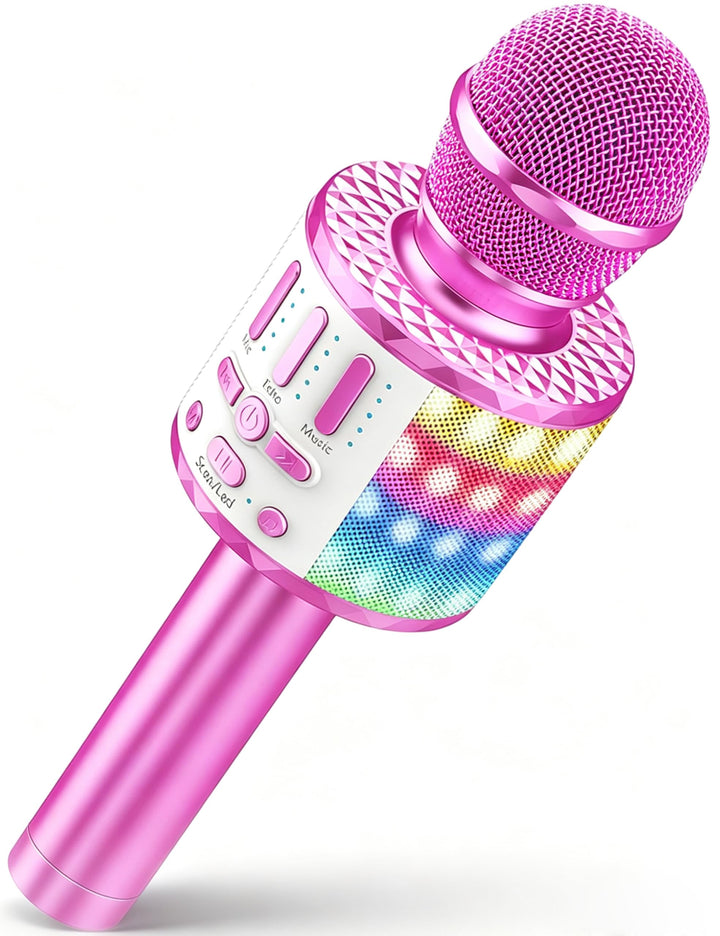 Karaoke Mikrofon, Drahtloses Bluetooth Mikrofon Kinder mit LED, Tragbares Karaoke Maschine zum Singe