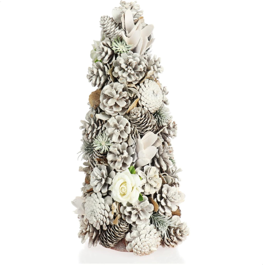 com-four® Deko-Weihnachtsbaum, Schmuckbaum mit Zapfen und Stoffrosen, tolle Tischdeko, optimal für d
