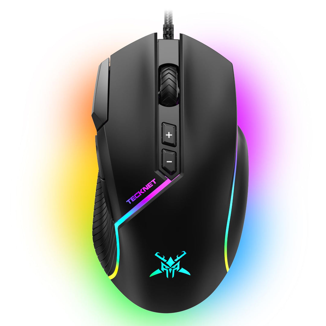 TECKNET Kabelgebundene Gaming Maus, Treibereinstellung 6 Stufen (12800-1200) DPI Mouse mit optischem