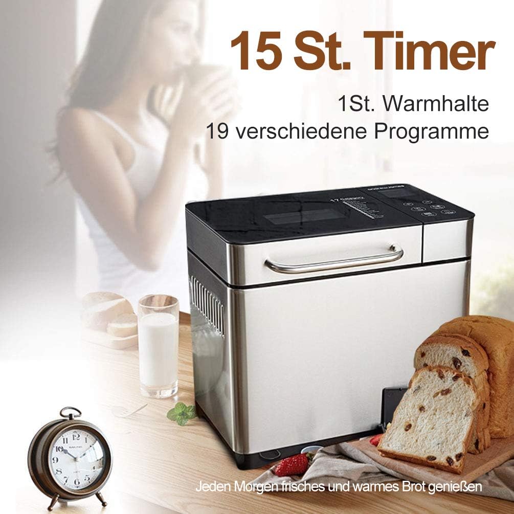 Ｍeykey Brotbackautomat Backmeister Brotbackmaschine mit 19 Programme für 500g-1000g Brotgewicht, 710