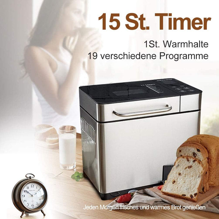 Ｍeykey Brotbackautomat Backmeister Brotbackmaschine mit 19 Programme für 500g-1000g Brotgewicht, 710