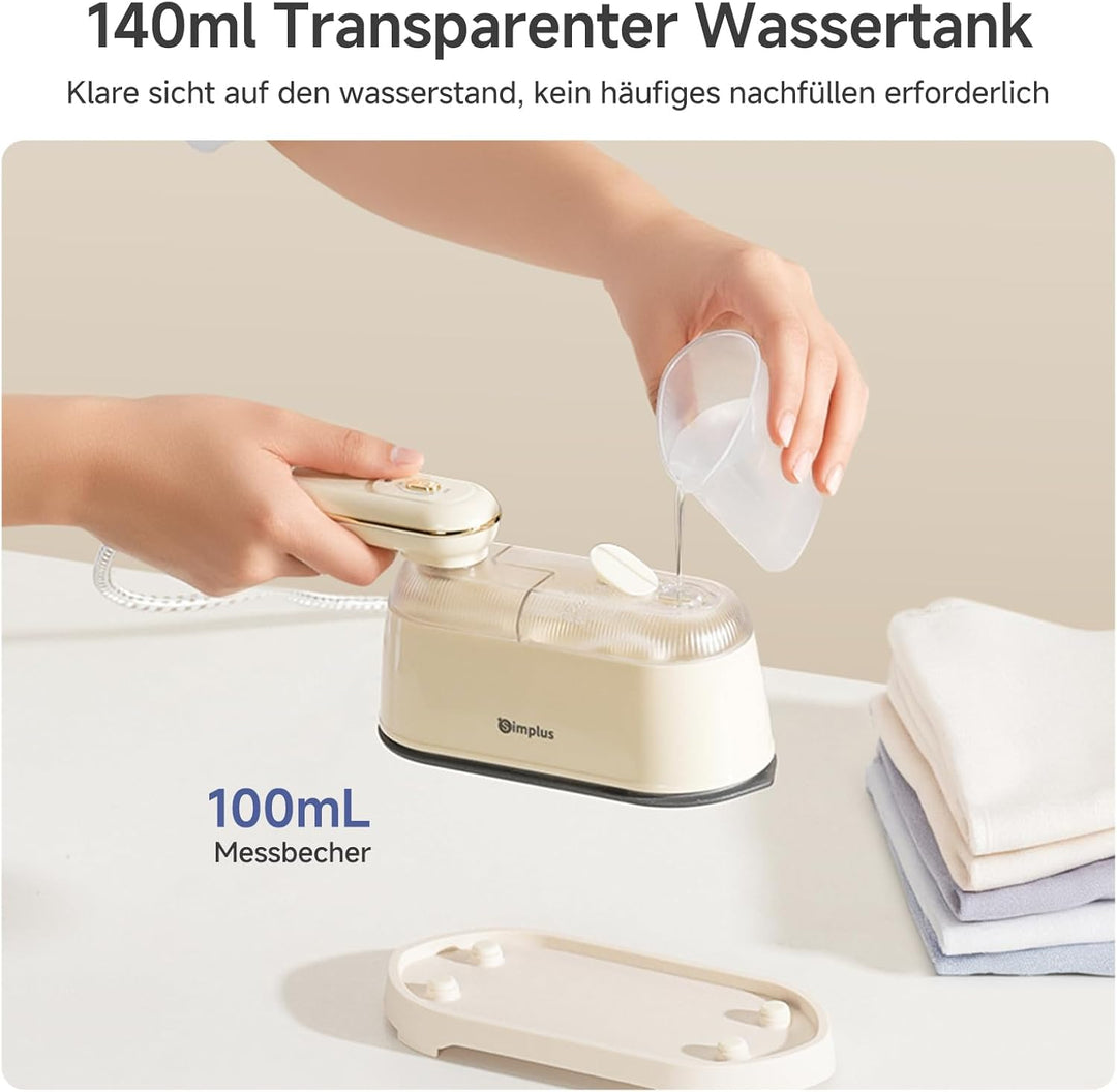 SIMPLUS Dampfglätter 1000W, Reise-Dampfbügeleisen mit 180° drehbarem Griff, 30s schnelles Aufheizen,