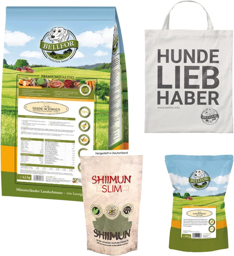 Bellfor Sparset Heide-Schmaus Getreide und Glutenfreies Hundefutter 2,5 kg Kausnacks 100 g Diät für