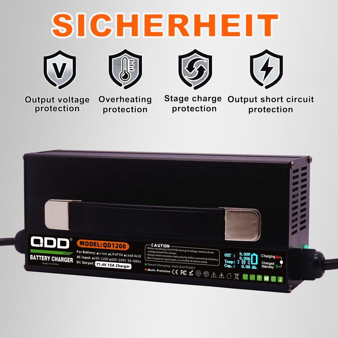 QDD 62,9 V Lithium-Batterie Ladegerät 71,4 V 17S 15A High-Power Smart OLED Display Lade