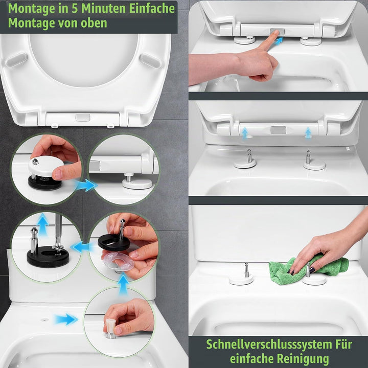 Himimi WC-Sitz mit Absenkautomatik, Quick-Release-Funktion &amp; einfacher Montage, PP O-Form Klodeckel-