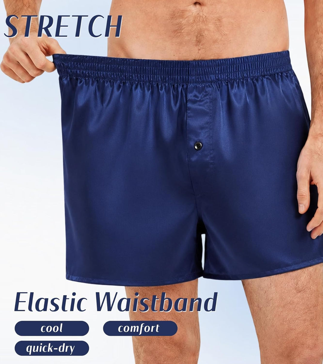 JupiterSecret Herren Satin Boxershorts Pack Unterwäsche, Silk Feeling Schlafshorts mit elastischem B