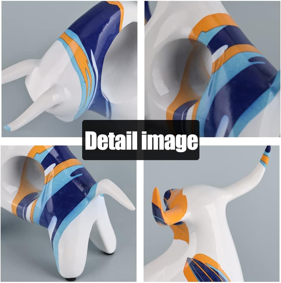 Stierstatue aus Kunstharz in Blau-Orange, minimalistische, vollfarbige Stierfigur, Originalität, abs
