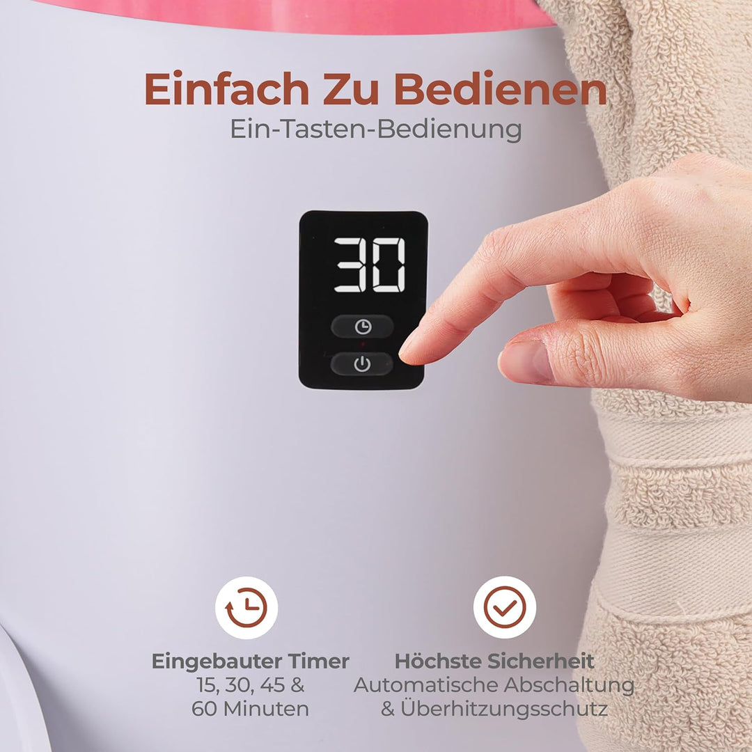 SereneLife Handtuchhalter Stehend Rosa – Elektrischer Handtuchwärmer für 2 Handtücher Energiesparend