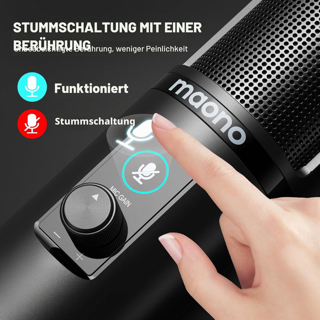 USB Mikrofon Set, MAONO AU-PM421 Gain Regler PC Mikrofon mit Stummschalter &192kHz/24Bit, Profession
