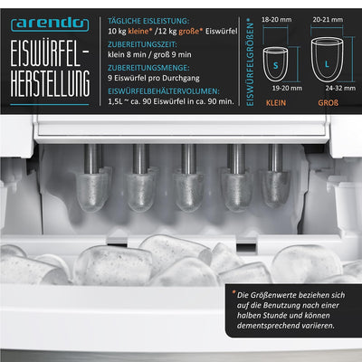 Arendo - Eiswürfelmaschine Edelstahl - Testsieger 2021 - Eiswürfelbereiter Edelstahl - Ice Cube Make