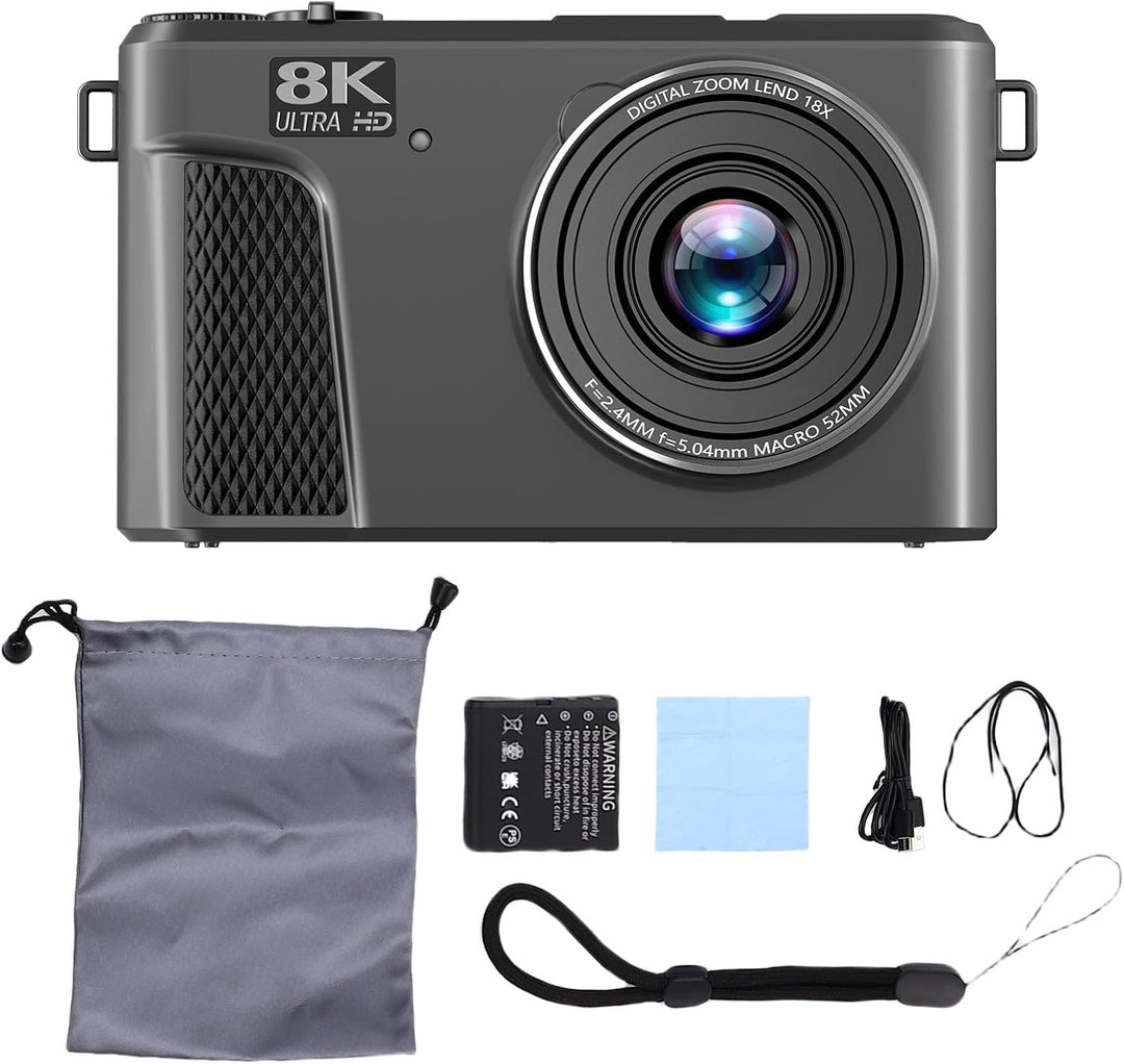 8K Digitalkamera für Fotografie, WiFi 88MP Vlogging -Kameras mit 3 "180 ° Flip -Bildschirm, Autofoku