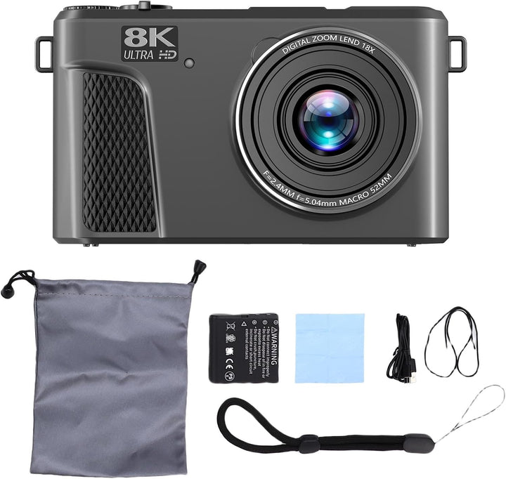 8K Digitalkamera für Fotografie, WiFi 88MP Vlogging -Kameras mit 3 "180 ° Flip -Bildschirm, Autofoku
