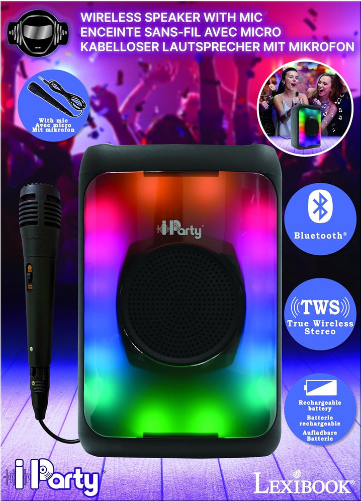 Lexibook, iParty®, Tragbarer Bluetooth®-Lautsprecher mit Mikrofon, Leistungsstarke Lautstärke, Mehrf