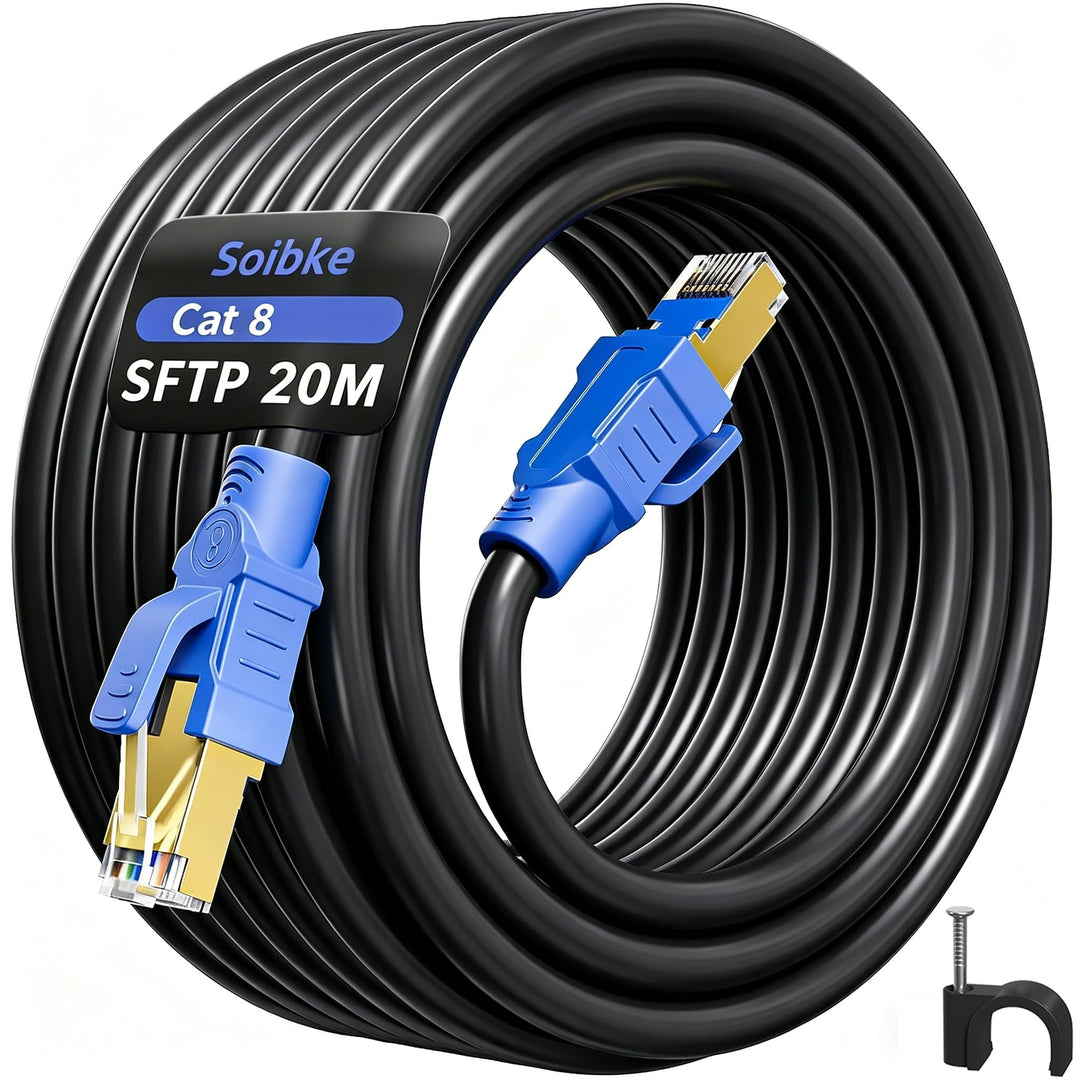 Netzwerkkabel 20m Cat 8, Lan Kabel 10m Ethernet Kabel Schwarz 40Gbps 2000MHz Internet Kabel High Spe