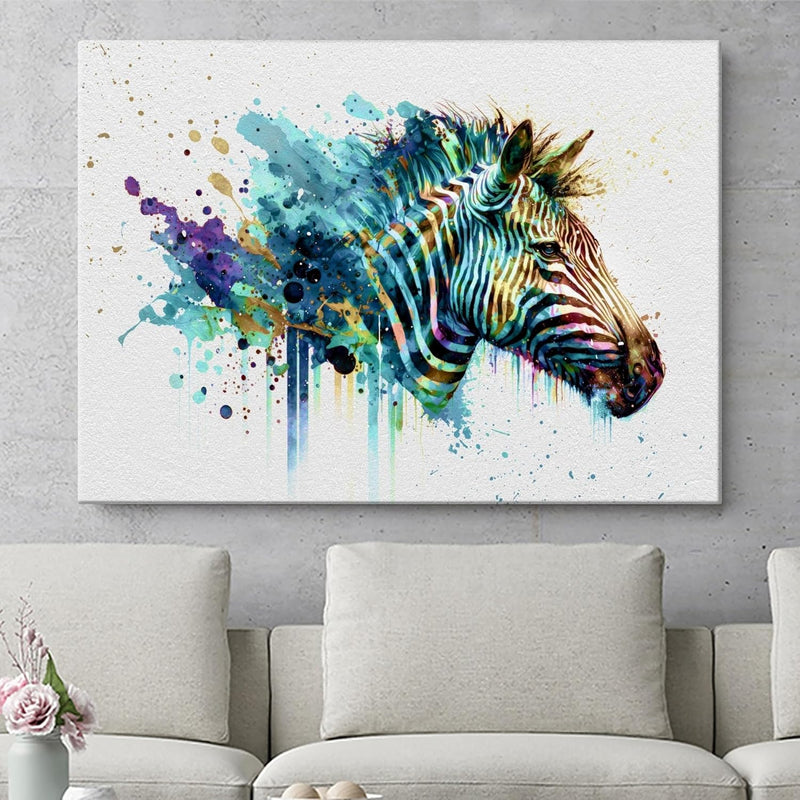 Zebra Bild Aquarell | Pop Art Bilder | Bild Zebra modern | Bild Leinwand XXL | Zebrabilder Modern |