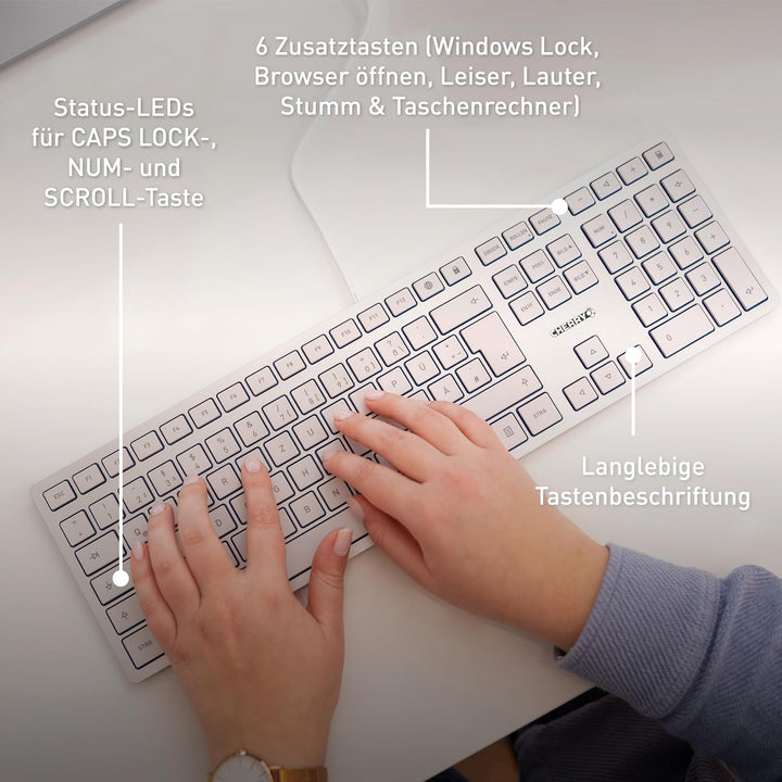 CHERRY KC 6000 Slim, Ultraflache Design-Tastatur, Pan-Nordisches Layout (QWERTY), Kabelgebunden (USB