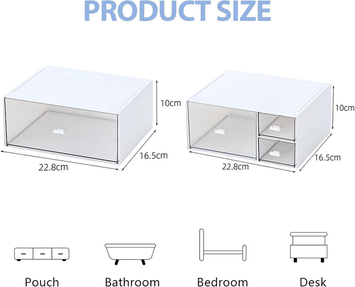 2Tier stapelbare Aufbewahrungsfächer, weisser Kunststoff-Schreibtisch-Organizer mit 4-Schublade, kla