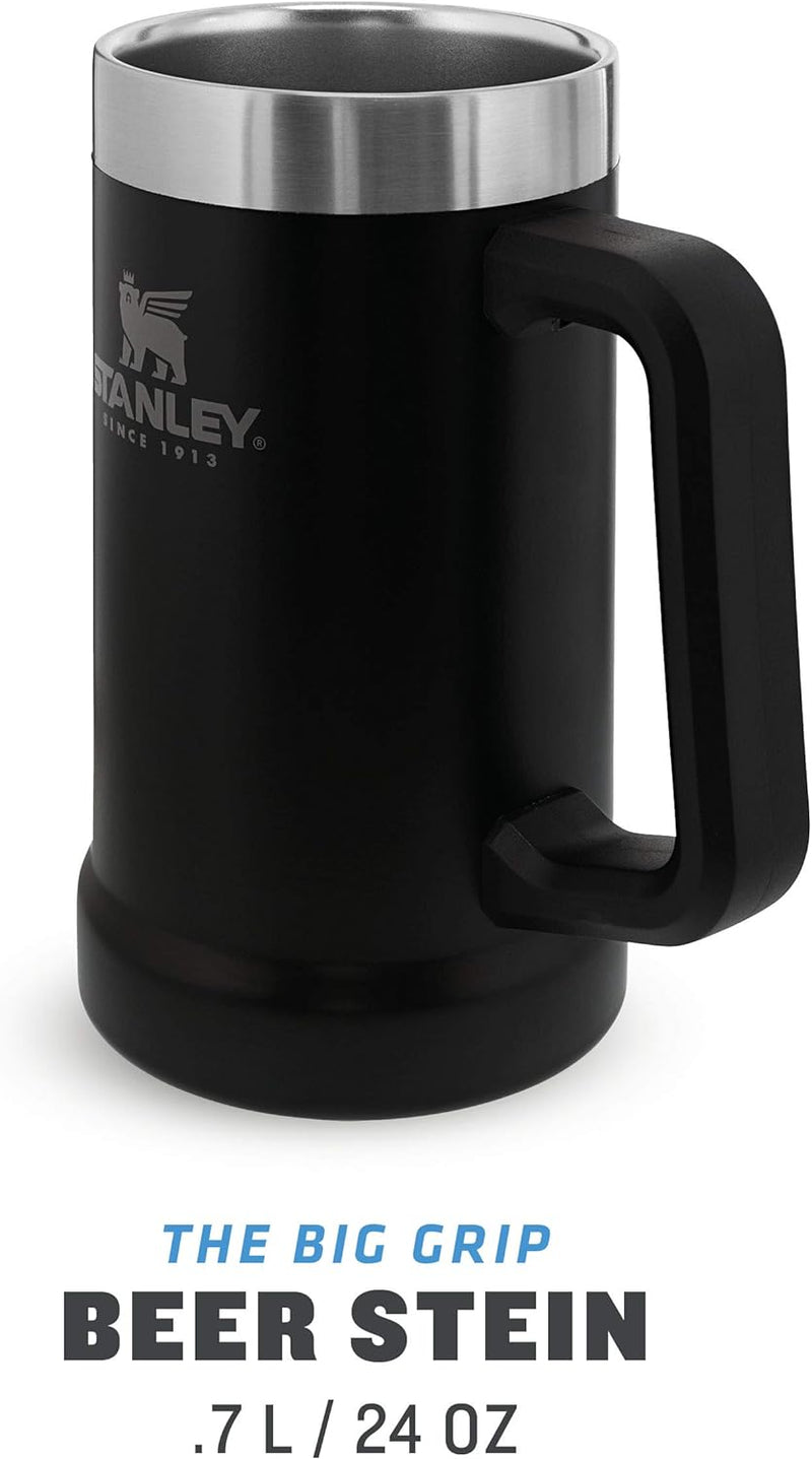 Stanley Adventure Vacuum Stein 709 ml / 24oz Matte Black – Beer Stein mit Henkel für 7 Stunden kalt