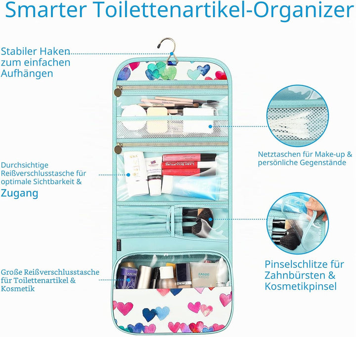Fintie Tragbare Kulturbeutel, Kosmetiktasche, Reisetasche, gross, wasserabweisend, zum Aufhängen, Ma