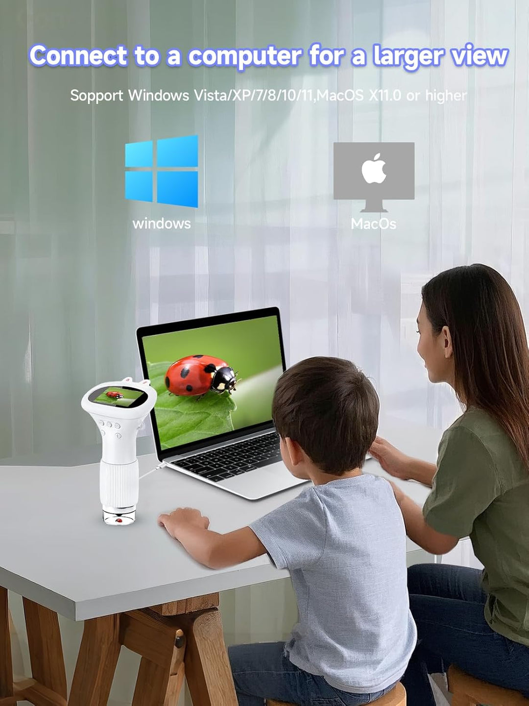 Mikroskop für Kinder, Digitales Taschenmikroskop mit 2,0" IPS-Bildschirm Lupe 200x Vergrösserung, 8
