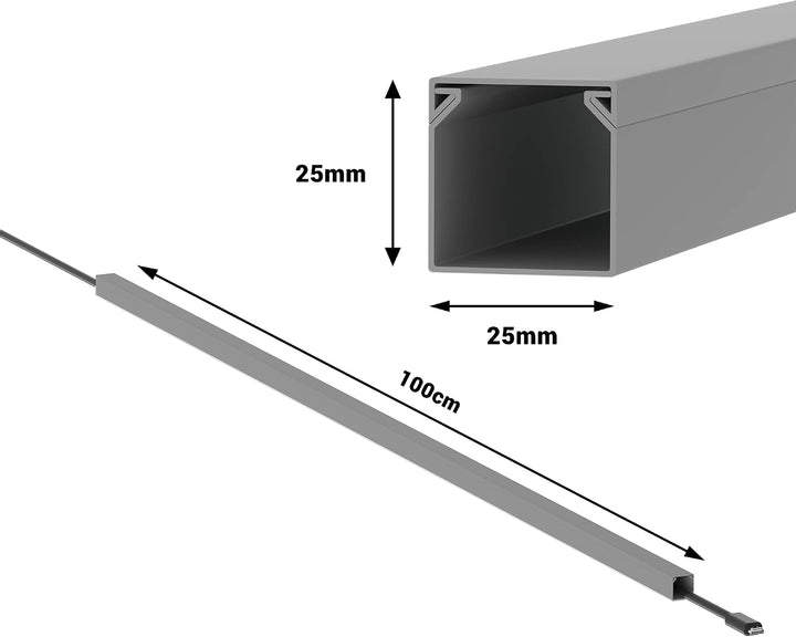 Kabelkanal Selbstklebend Pro mit Schaumklebeband, Kabelschacht 50m 25x25mm - 50x1m, Gray - Grau 50m