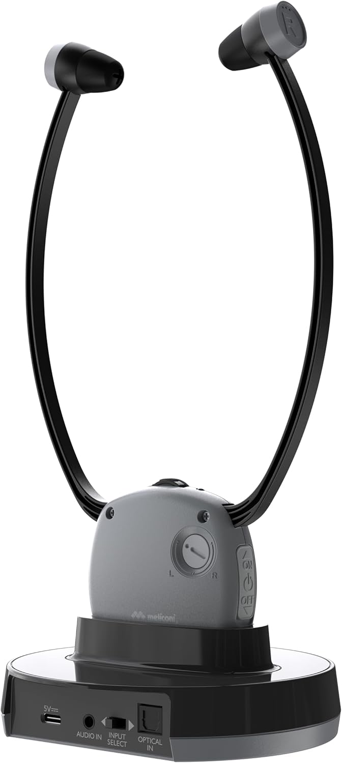Meliconi TV-Kopfhörer Easy Audio kabellos, digital, Modell Steto mit optischem Eingang, Umgebungsmik