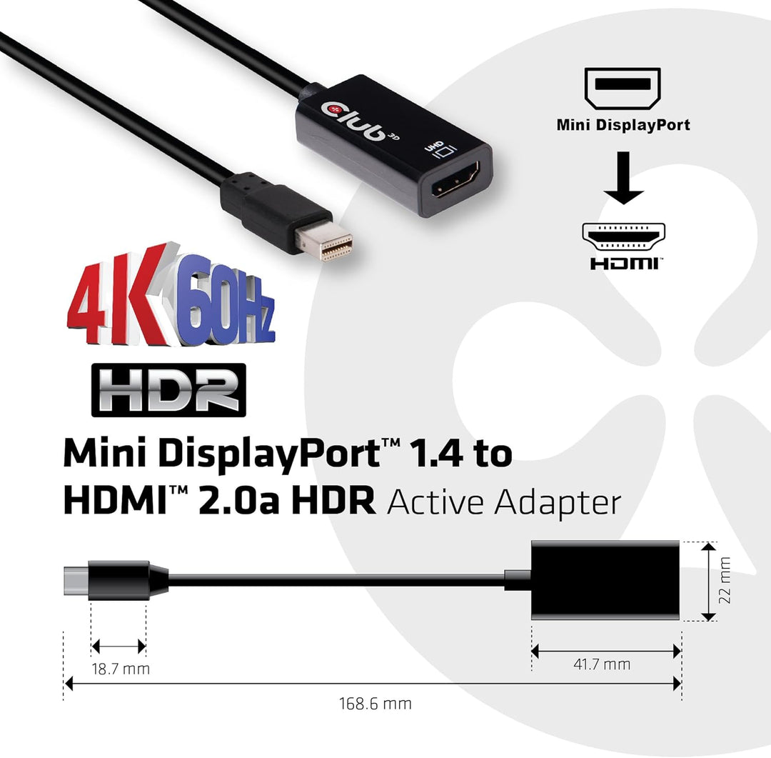 Club3D CAC-1180 DisplayPort Adapter [1x DisplayPort Stecker - 1x HDMI-Buchse] Schwarz, CAC-1180