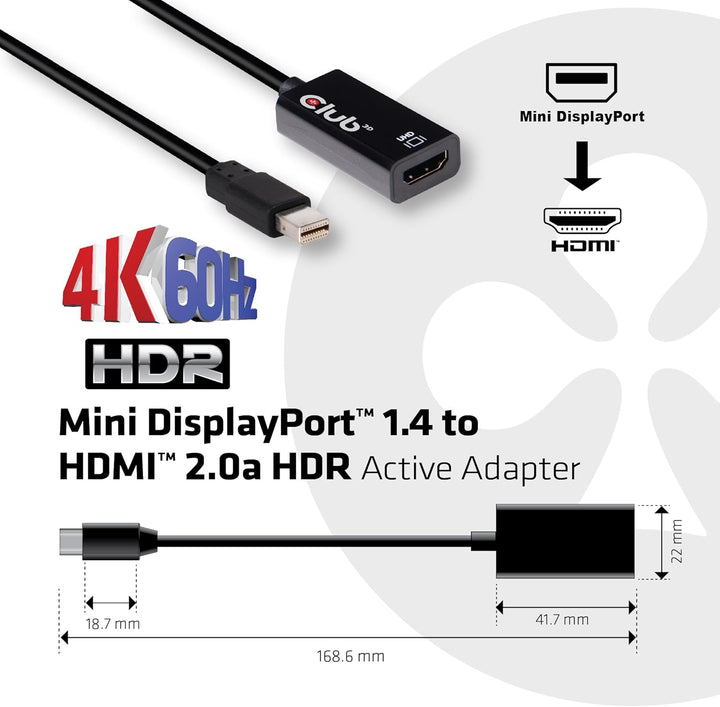 Club3D CAC-1180 DisplayPort Adapter [1x DisplayPort Stecker - 1x HDMI-Buchse] Schwarz, CAC-1180