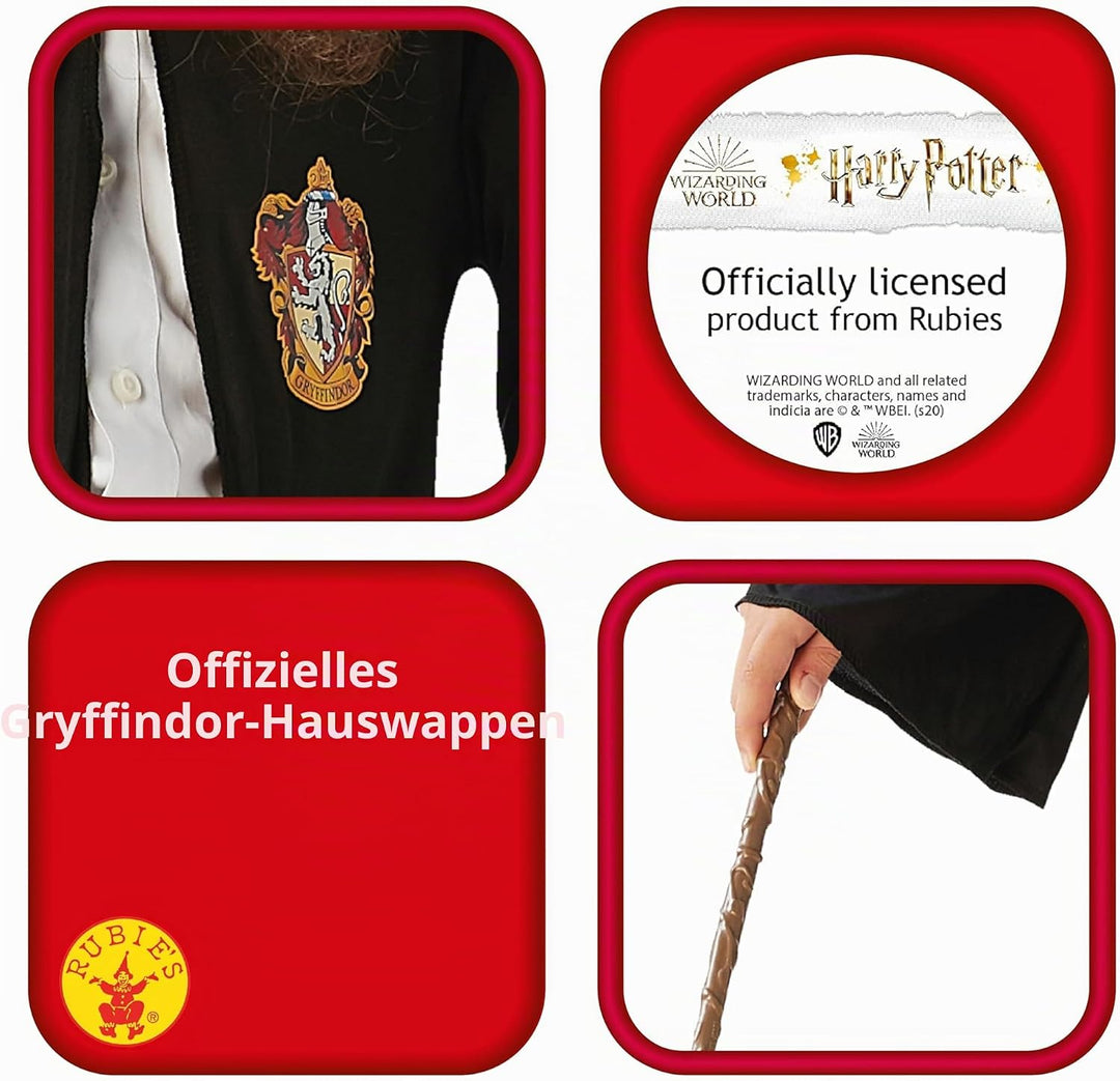RUBIE'S Official Harry Potter Hermine Granger Gryffindor Kostüm-Set, mit Robe, Perücke und Zaubersta