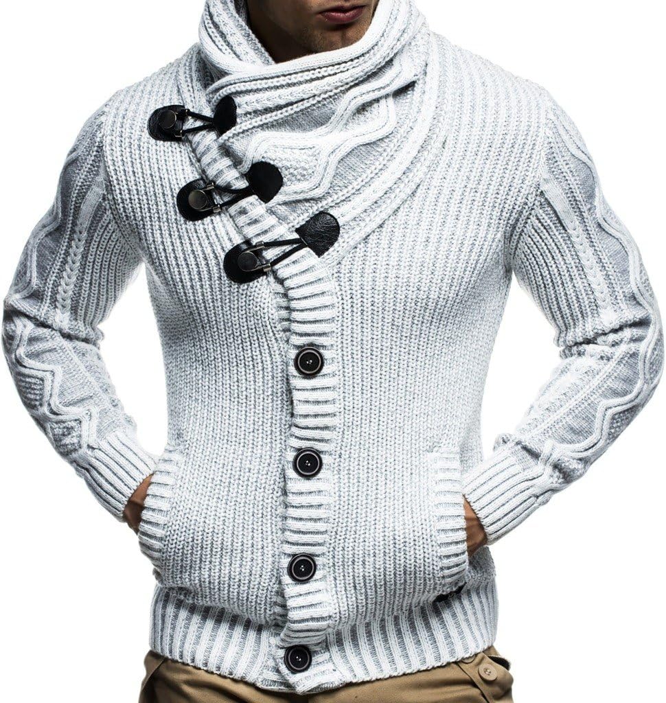 Leif Nelson Herren Strickjacke Schalkragen Slim Fit Winter-Freizeit-Jacke Moderne Männer Pulli Grobs