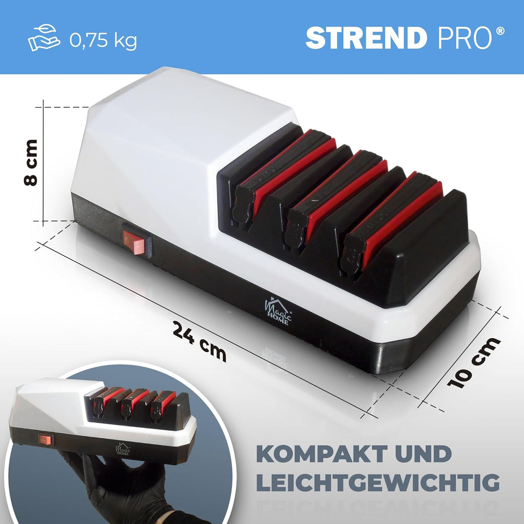 STREND PRO Messerschärfer Elektrisch | 3-Stufiges Schärfen für Eine Perfekt Scharfe Klinge | Messers