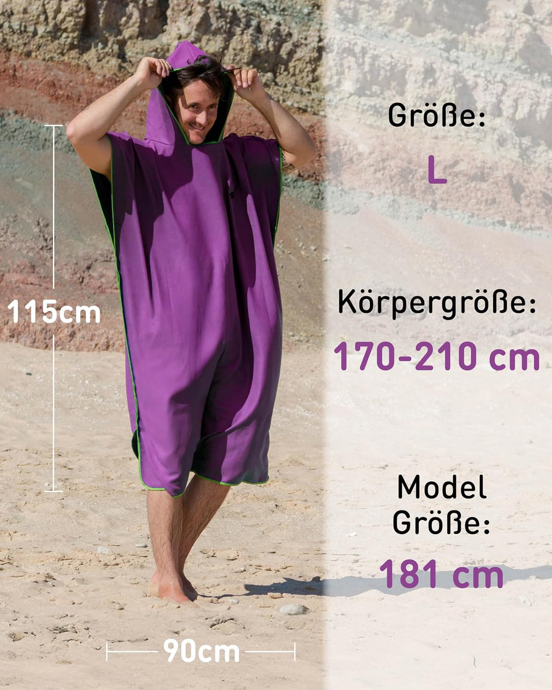 Fit-Flip Surfponcho, Umziehhilfe Damen &amp; Herren – kompakt und sehr leicht – Badeponcho, Umziehhilfe,