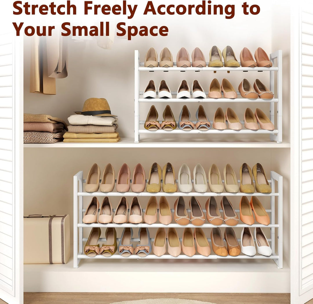 FAVOOSTY 3 Ebenen Schuhregal Metall Ausziehbares Weiss, Verstellbar Platzsparend, Shoes Rack, Robust