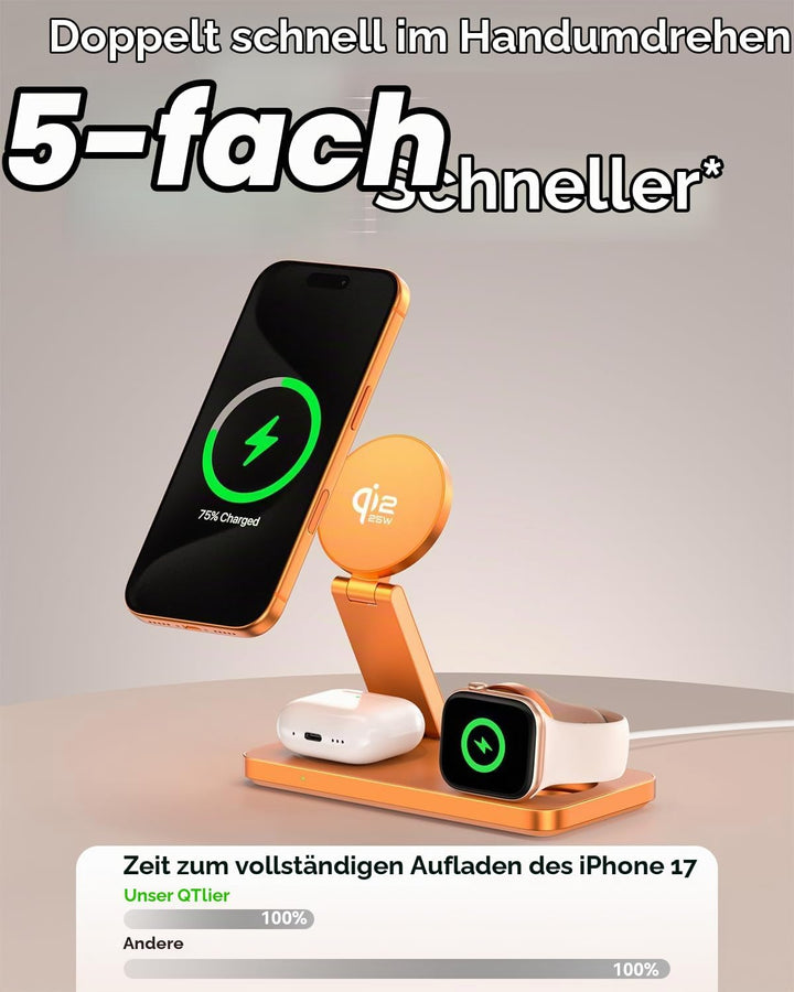 Qi2.2 Ladestation Apple Watch und iPhone, Kompatibel mit Magsafe Ladegerät 25W, 3 in 1 iPhone Ladest