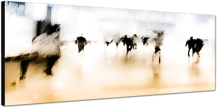 Paul Sinus Art Panoramabild auf Leinwand und Keilrahmen 150x50cm Stadt Geschäftsleute verschwommen a