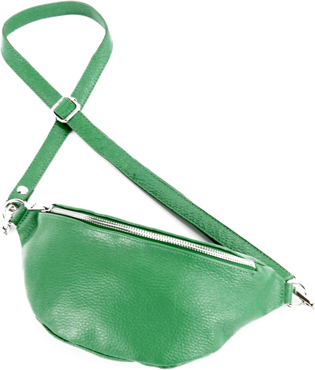 modamoda de - T211 - ital. Hüfttasche Bauchtasche Brusttasche Medium aus weichem Leder, Farbe:Blattg