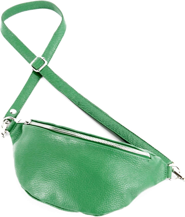modamoda de - T211 - ital. Hüfttasche Bauchtasche Brusttasche Medium aus weichem Leder, Farbe:Blattg