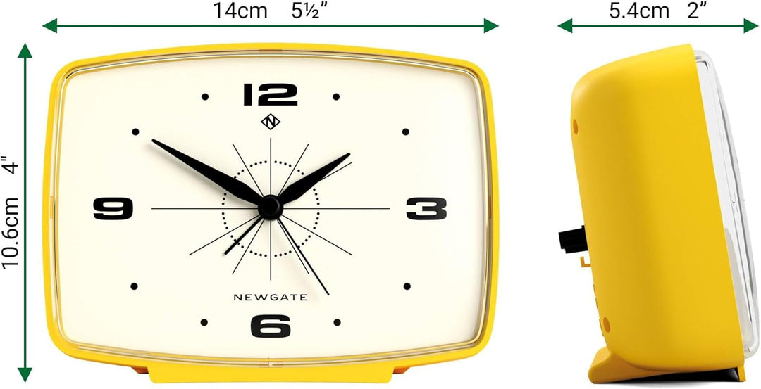 NEWGATE® Brooklyn Wecker | Rechteckiges Retro-Design | Zitrusgelb | Ideal für Nachttisch, Schreibtis