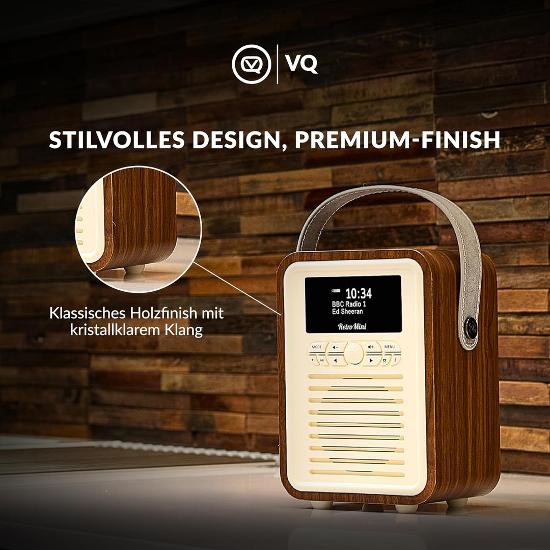 VQ Retro Mini Tragbares Radio mit Bluetooth-Lautsprecherein, DAB-Radio mit UKW und 60 Voreinstellung