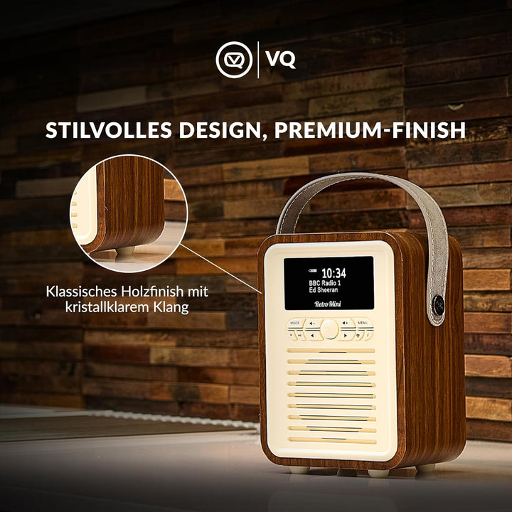VQ Retro Mini Tragbares Radio mit Bluetooth-Lautsprecherein, DAB-Radio mit UKW und 60 Voreinstellung