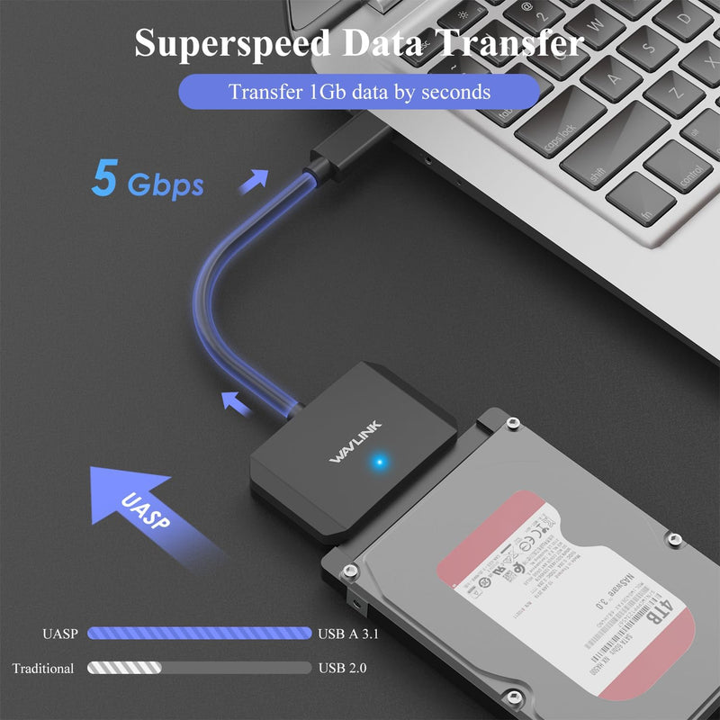 WAVLINK USB 3,0 auf SATA Adapter - inkl. 12V 2A DC-Netzteil für 2,5" oder 3,5" SSD und HDD USB zu SA