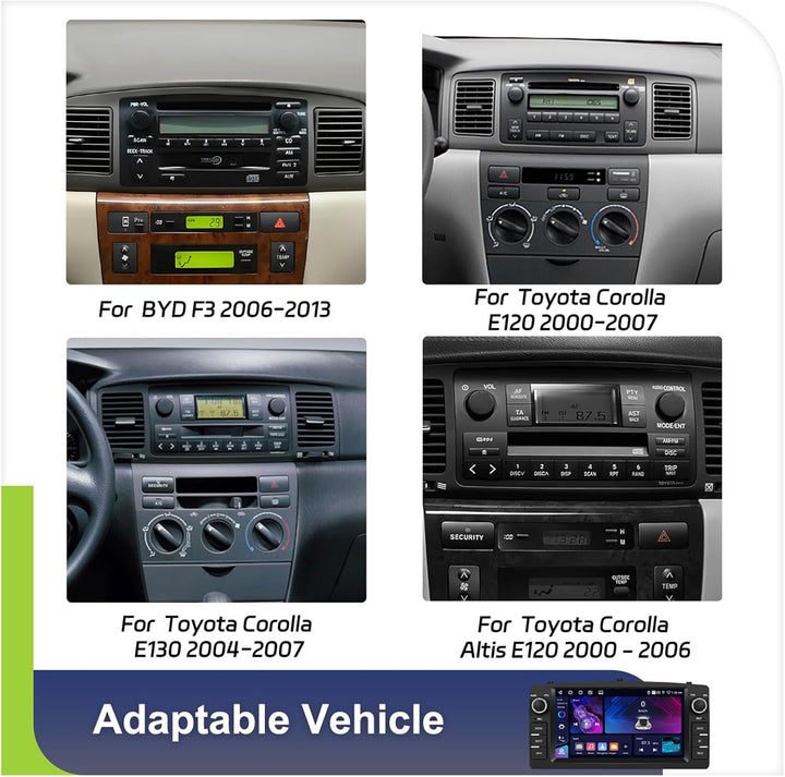 CAMECHO 4+64G 7 Zoll Android 15 Autoradio für Toyota Corolla E120 E130 2000-2007 BYD F3 2006-2013, R