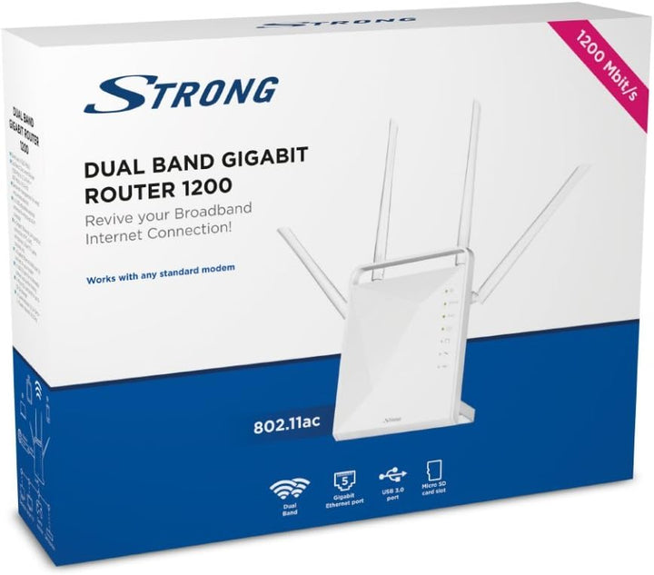 STRONG Dual Band Gigabit WLAN Router 1200, Bis 1200 Mbit/s für 5GHz WiFi, LAN, WAN, WLAN Verstärker,