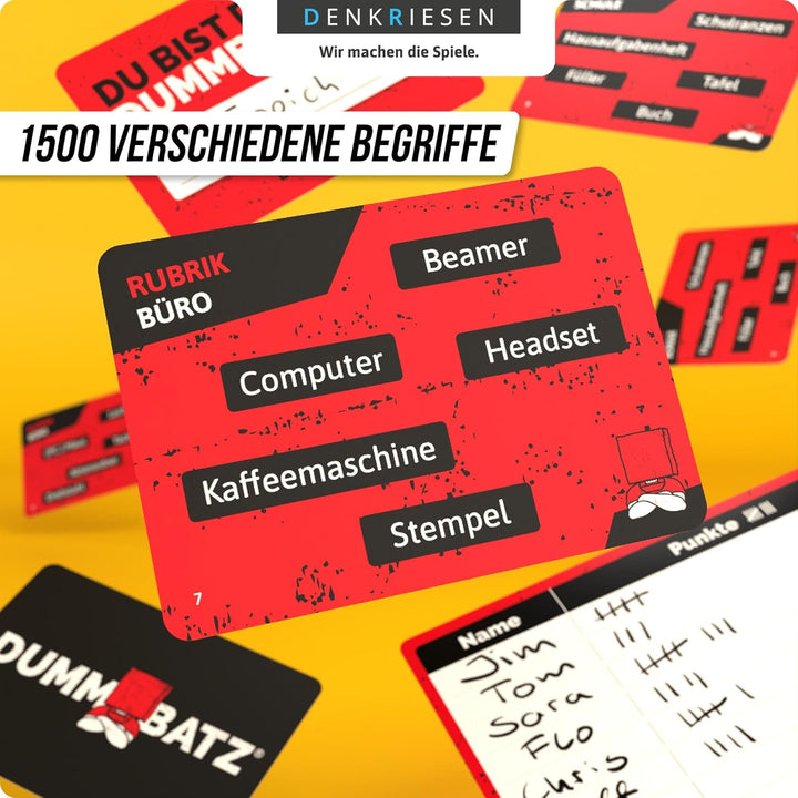 DENKRIESEN - PARTYFIEBER - DUMMBATZ Das aussichtslose Partyspiel | 300 Karten | 1500 Begriffe | Part