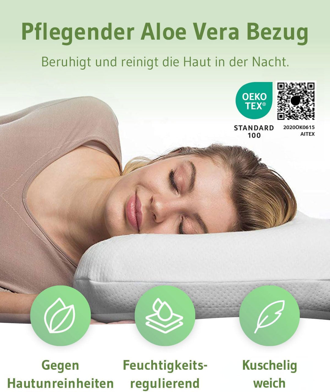 Ergonomisches Seitenschläferkissen NuMOON, Memory Foam Kopfkissen mit PureAir Effekt gegen Milben &