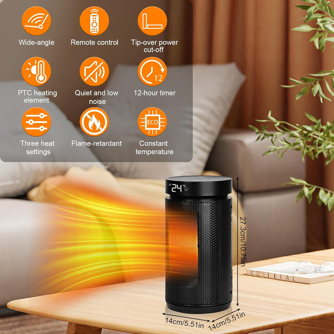 Heizlüfter 2000W，PTC Keramik Heizlüfter Energiesparend Leise mit ECO Modus,4 Heizmodi mit 70 ° Oszil