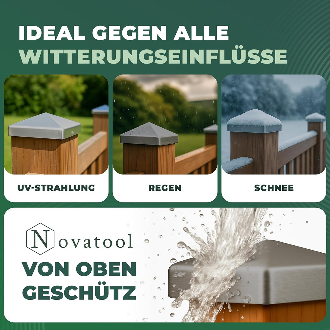Novatool 20x Pfostenkappen Sparset 91x91mm verzinkt mit Schrauben, Pfostenabdeckung Pfostenkappe 9,1