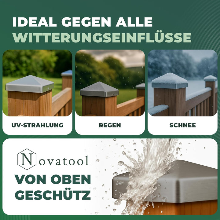 Novatool 20x Pfostenkappen Sparset 91x91mm verzinkt mit Schrauben, Pfostenabdeckung Pfostenkappe 9,1